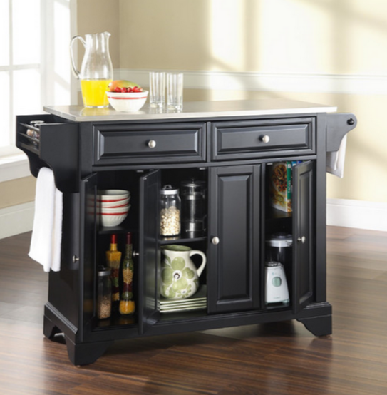 Black Kitchen Island with Stainless Steel Top