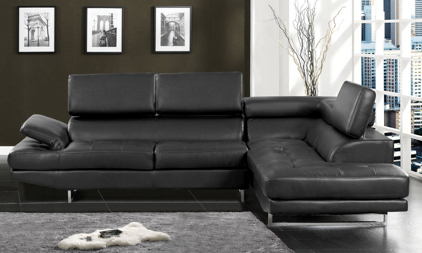 Black Leather Modern Sectional