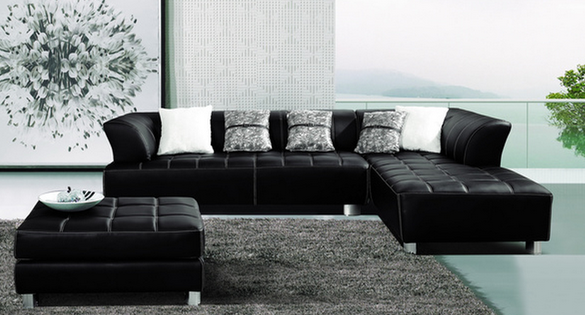 Leather Sectional With Chaise and Ottoman
