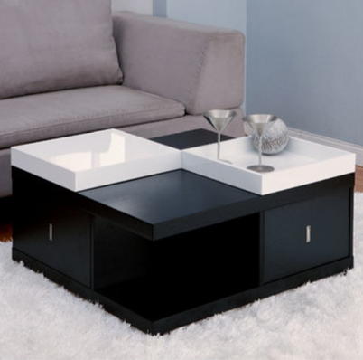 Black and White Coffee Table with Tray Top